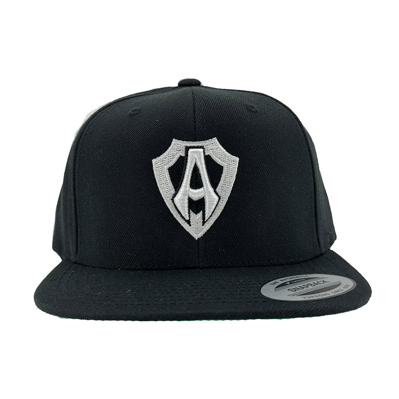 3D Shield Snapback Hat, Black